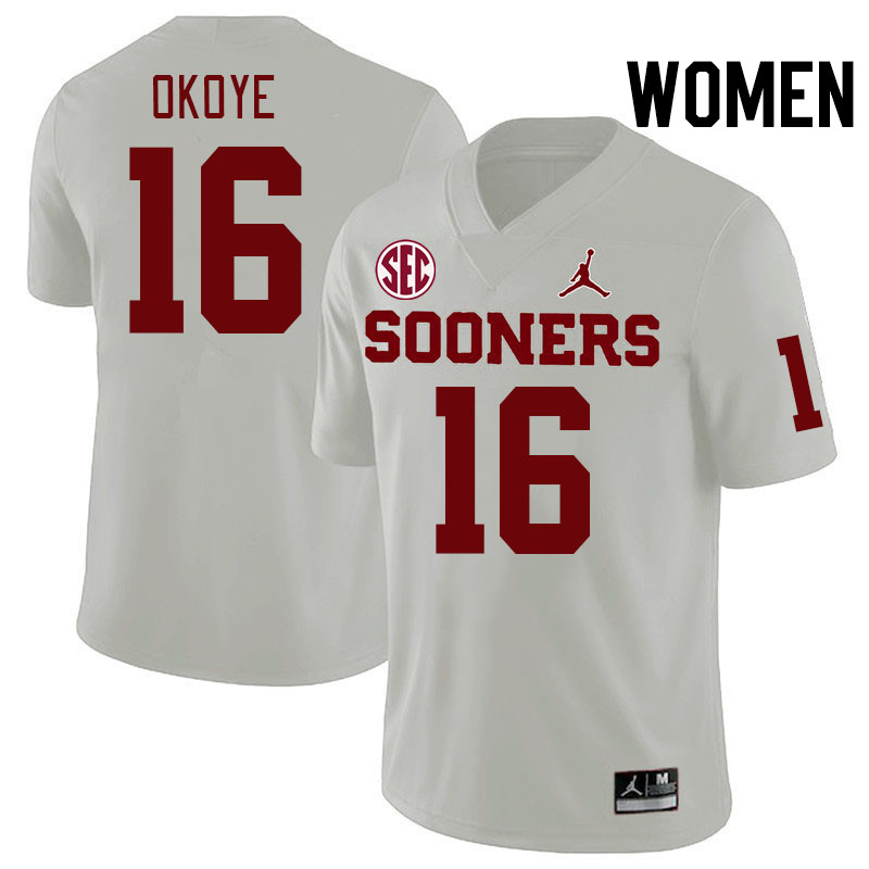 Women #16 Danny Okoye Oklahoma Sooners 2024 SEC Conference College Football Jerseys-White